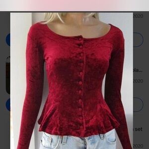Betsey Johnson Red Velvet Button-Down Shirt